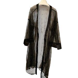Monroe Main black gold ball embellished semi sheer netting opera coat jacket 1sz